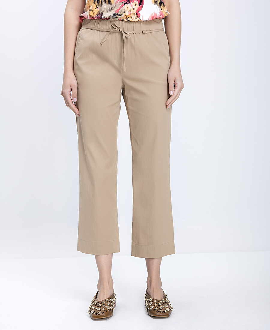 Γυναικεία Παντελόνα Cropped Straight Fit Με Δέσιμο Στη Μέση