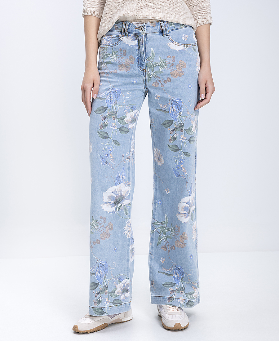 Γυναικείο Denim Παντελόνι Floral Wide Leg Fit Με Κεντημένο Σχέδιο φωτογραφία