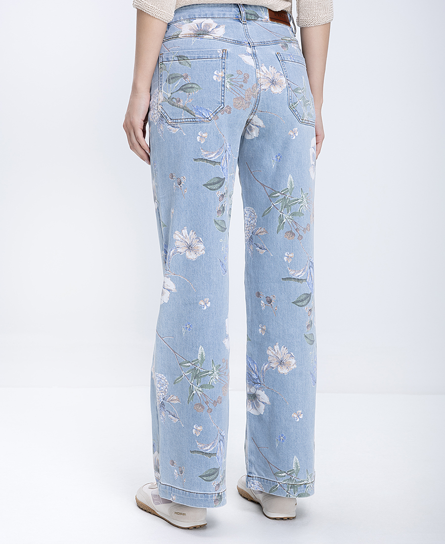 Γυναικείο Denim Παντελόνι Floral Wide Leg Fit Με Κεντημένο Σχέδιο φωτογραφία