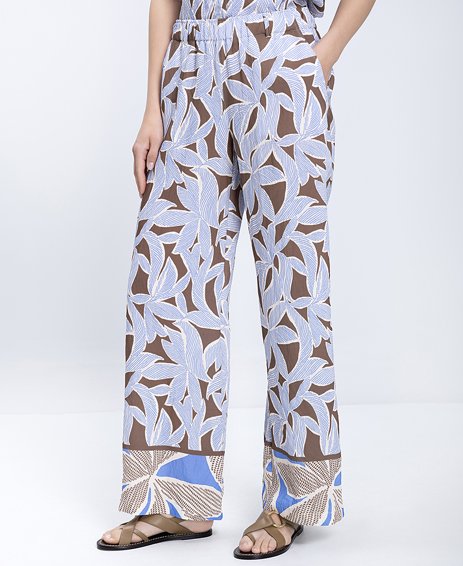 Γυναικείο Παντελόνι Printed Wide Leg Fit Με Tropical Μοτίβο φωτογραφία