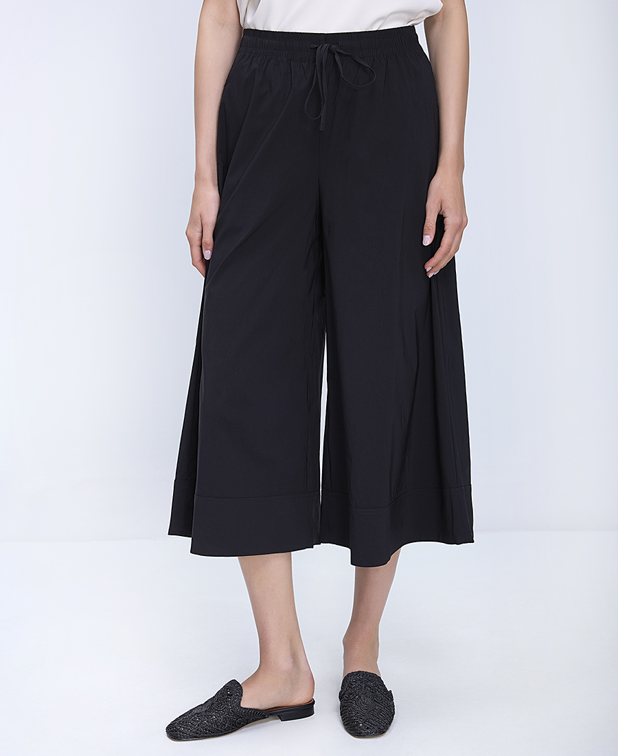 Mina Roo Γυναικείο Παντελόνι Wide Leg Regular Fit Με Ζώνη Και Cropped Μήκος φωτογραφία