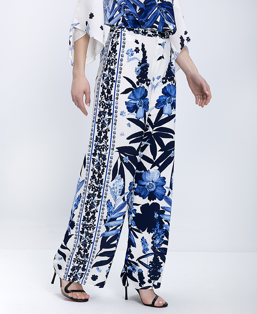 Diana D Γυναικείο Παντελόνι Με Φλοράλ Σχέδιο Wide Leg Fit