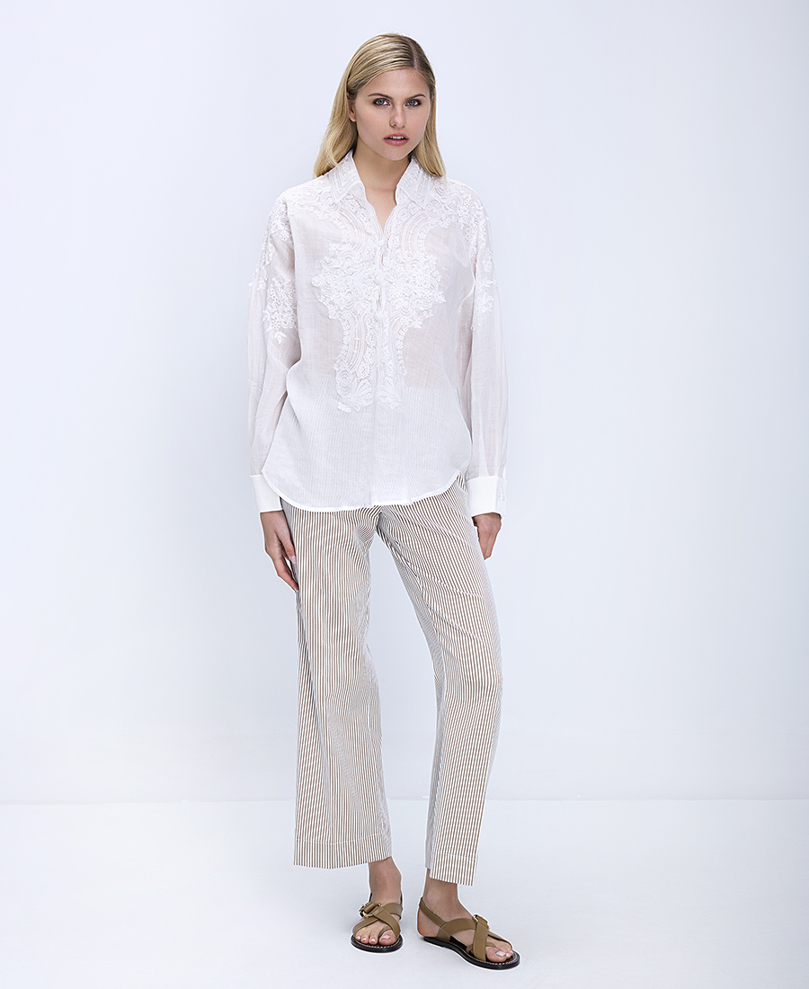 Diana D Γυναικείο Παντελόνι Slim Fit Με Ριγέ Σχέδιο Και Cropped Μήκος