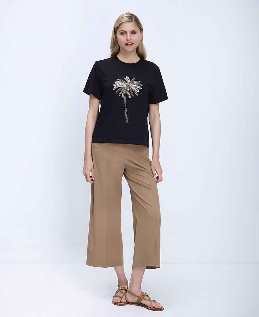 Elena Miro Γυναικείο Παντελόνι Cropped Slim Fit Με Κάθετες Ραφές Και Ψηλόμεση Γραμμή