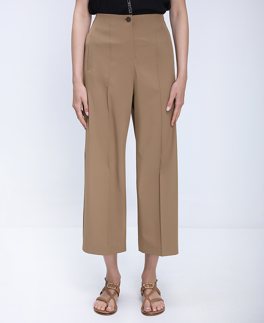 Elena Miro Γυναικείο Παντελόνι Cropped Slim Fit Με Κάθετες Ραφές Και Ψηλόμεση Γραμμή φωτογραφία