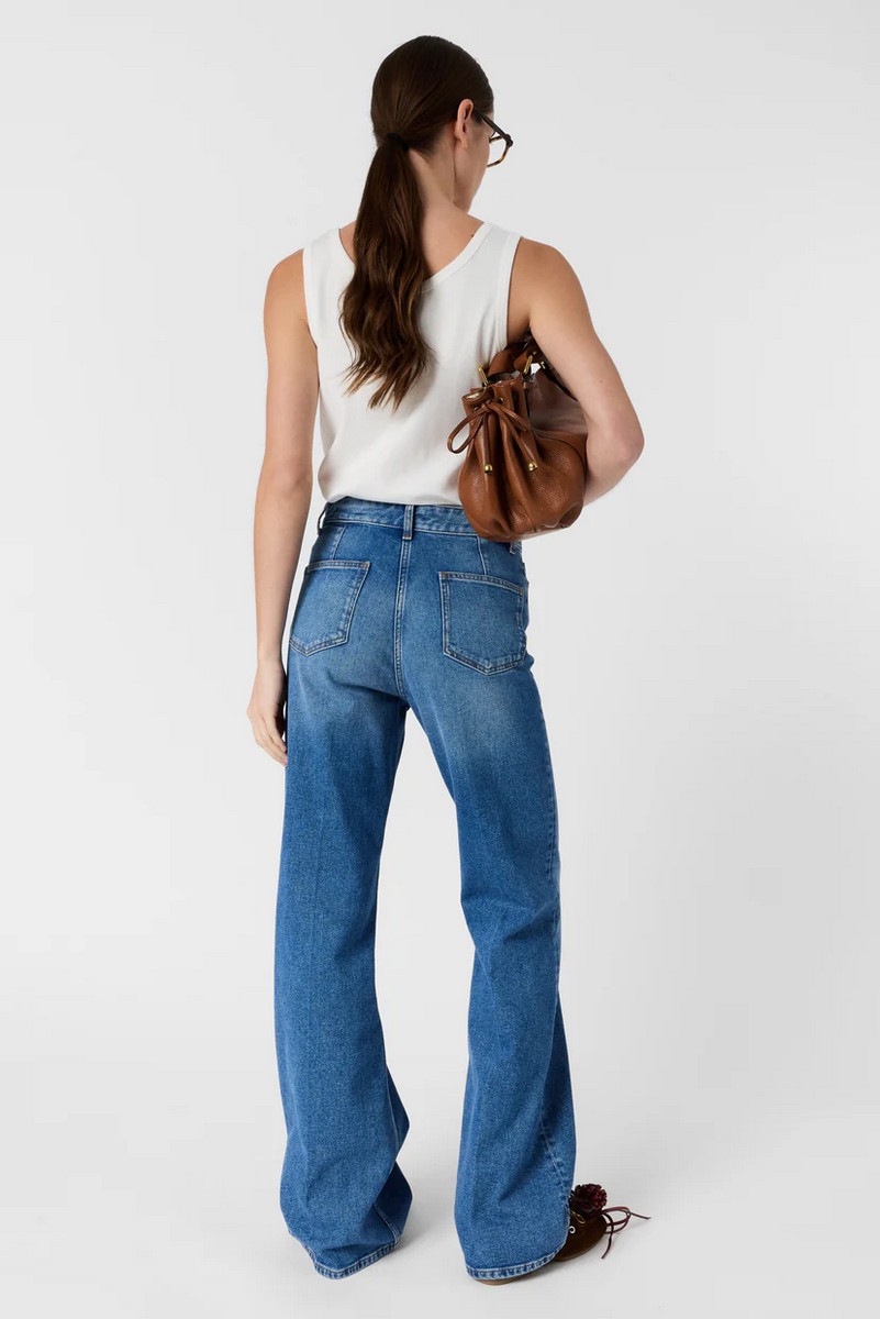 Gerard Darel Γυναικείο Παντελόνι Denim Wide Fit Με Πλεκτές Λεπτομέρειες Στη Μέση φωτογραφία