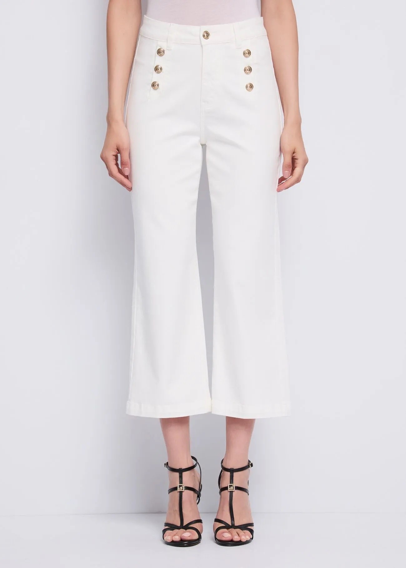 Gaudi Γυναικείο Παντελόνι Βαμβακερό Twill Με Χρυσά Κουμπιά Και Ψηλή Μέση