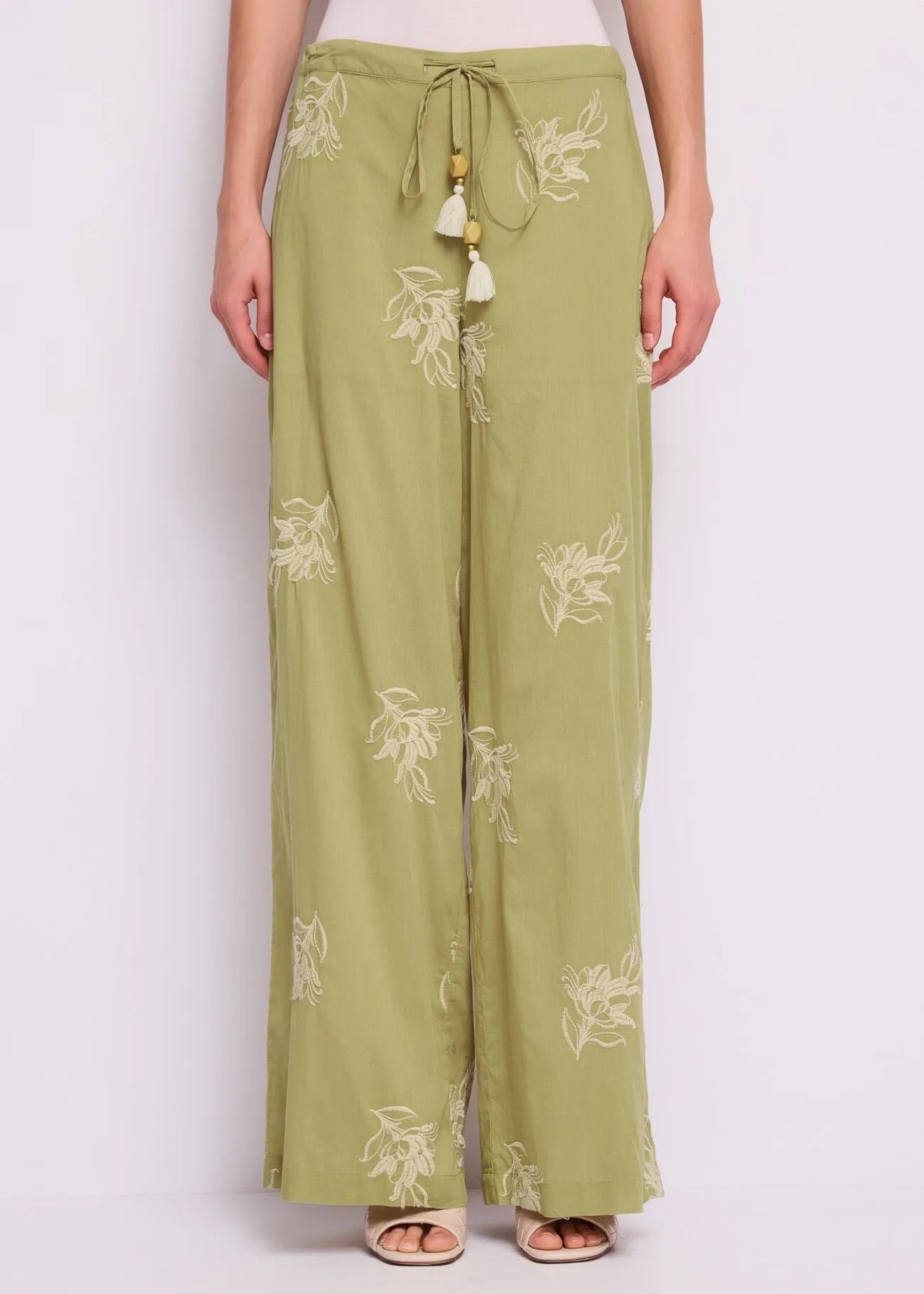 Gaudi Γυναικείο Παντελόνι Βαμβακερή Μουσελίνα Με Κέντημα Και Κορδόνι Στη Μέση