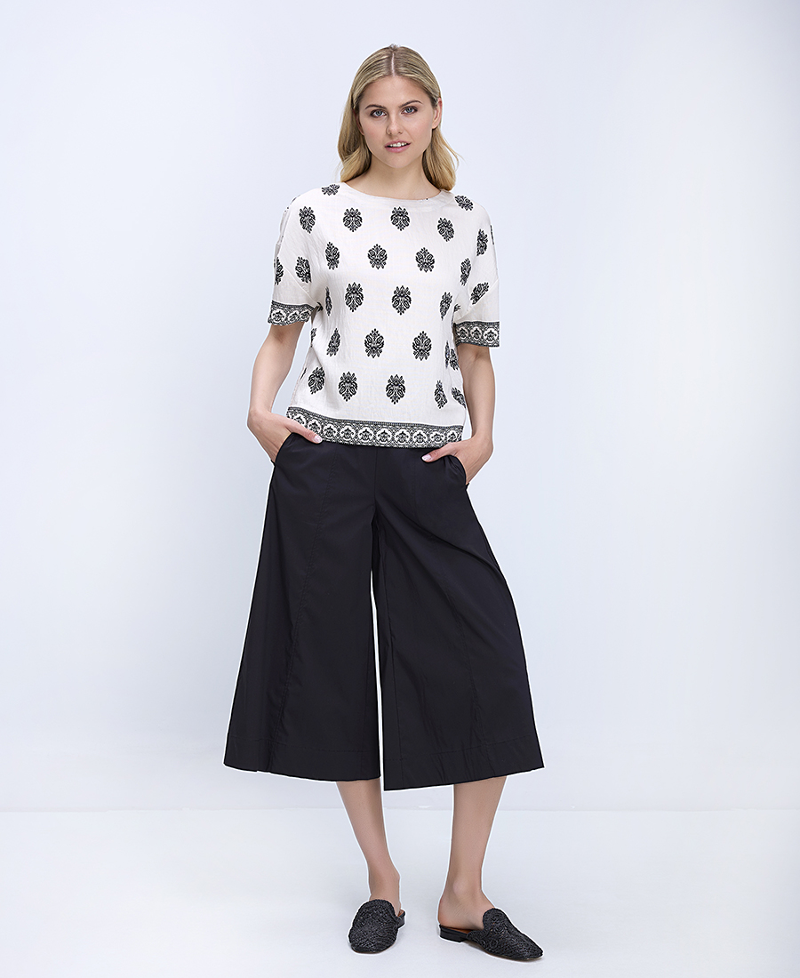 La Fee Maraboutee Γυναικείο Παντελόνι Wide Leg Regular Fit Με Ζώνη Και Cropped Μήκος