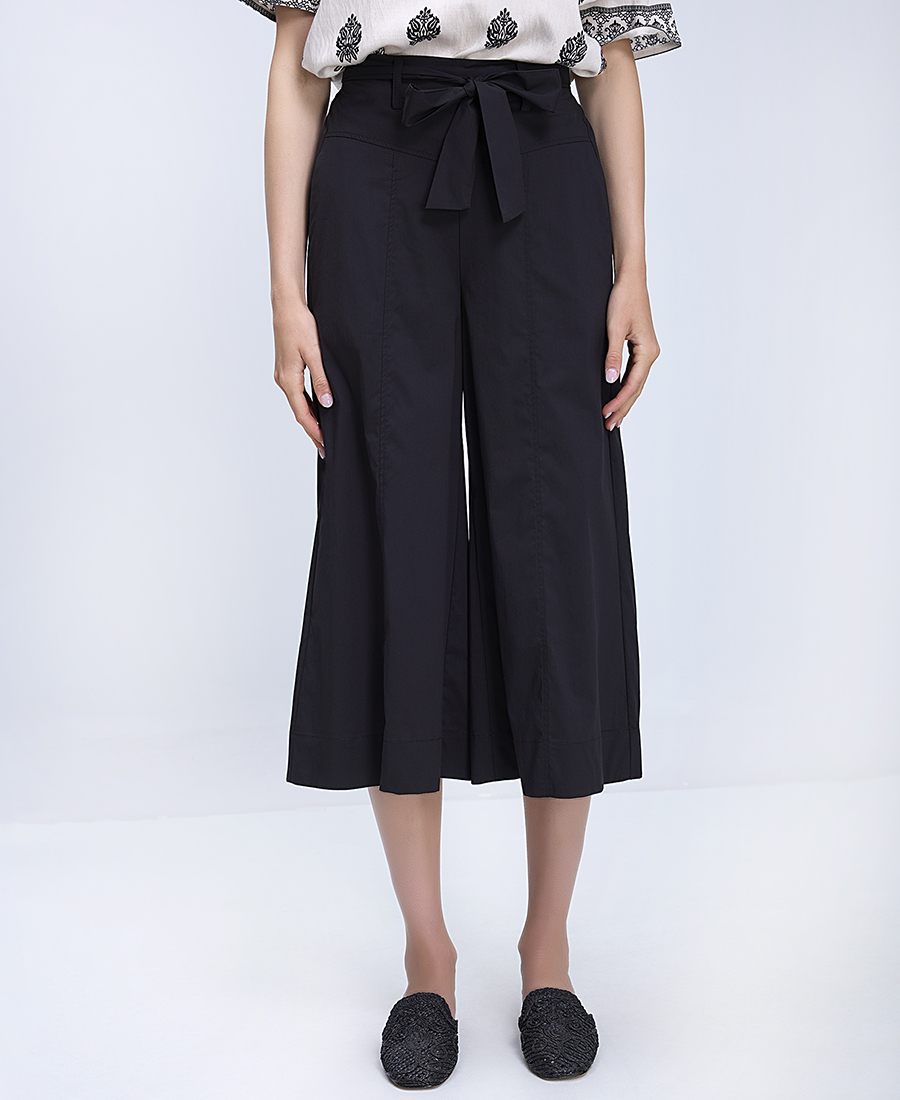 La Fee Maraboutee Γυναικείο Παντελόνι Wide Leg Regular Fit Με Ζώνη Και Cropped Μήκος φωτογραφία