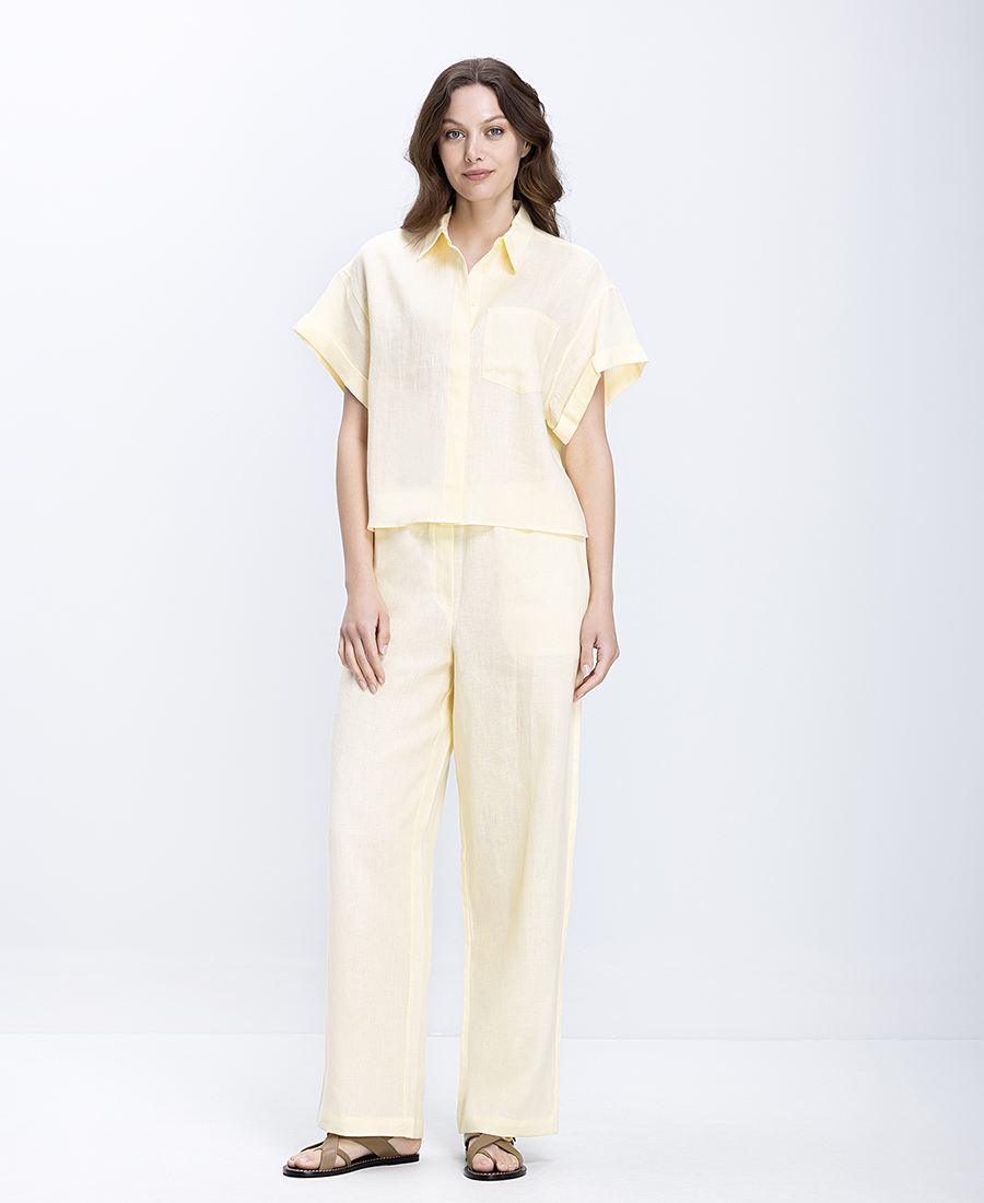In Linea Firenze Γυναικείο Παντελόνι Λινό Wide Leg Με Patch Τσέπες