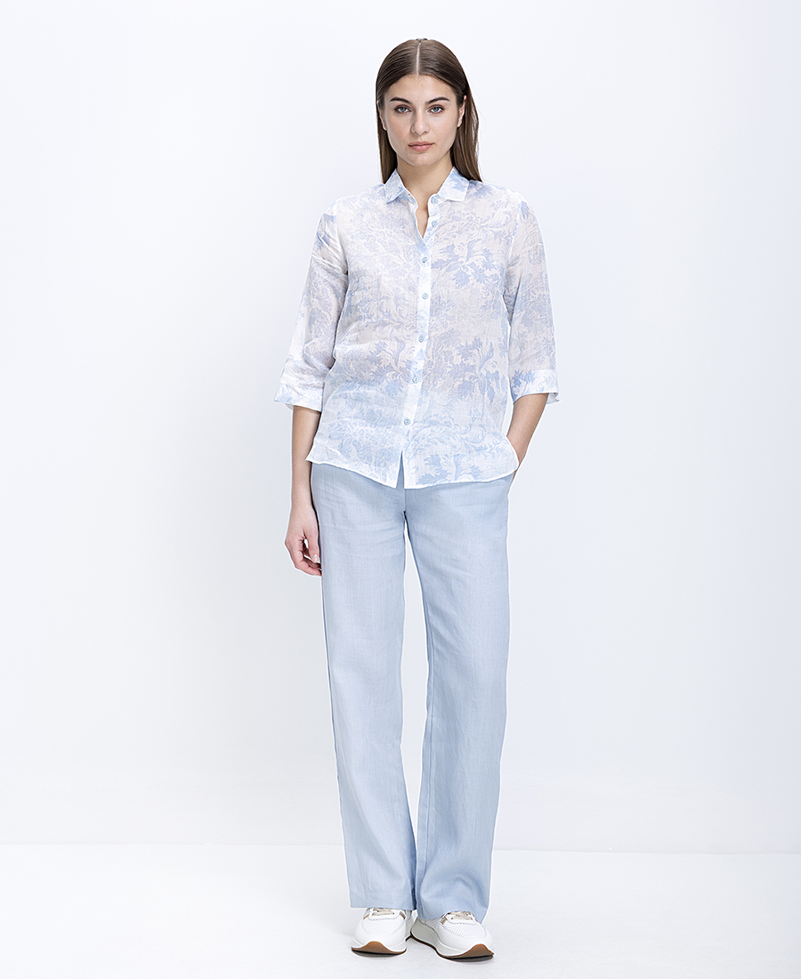 Clarina Γυναικεία Παντελόνα Λινή Straight Fit Με Λάστιχο Στη Μέση