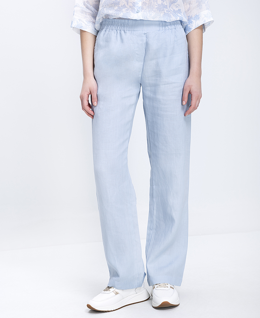 Clarina Γυναικεία Παντελόνα Λινή Straight Fit Με Λάστιχο Στη Μέση - 2