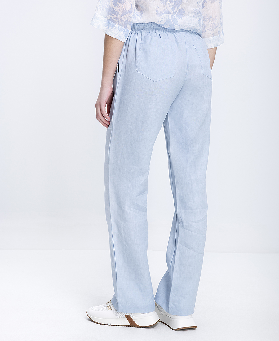Clarina Γυναικεία Παντελόνα Λινή Straight Fit Με Λάστιχο Στη Μέση - 3