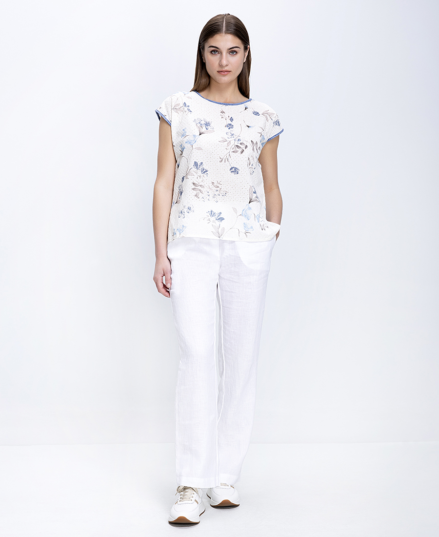 Clarina Γυναικεία Παντελόνα Λινή Straight Fit Με Λάστιχο Στη Μέση