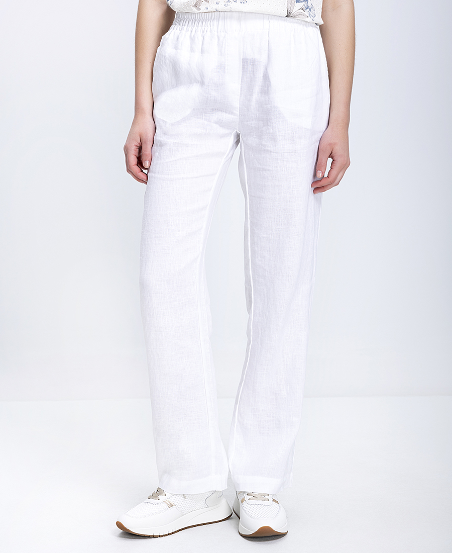 Clarina Γυναικεία Παντελόνα Λινή Straight Fit Με Λάστιχο Στη Μέση - 2