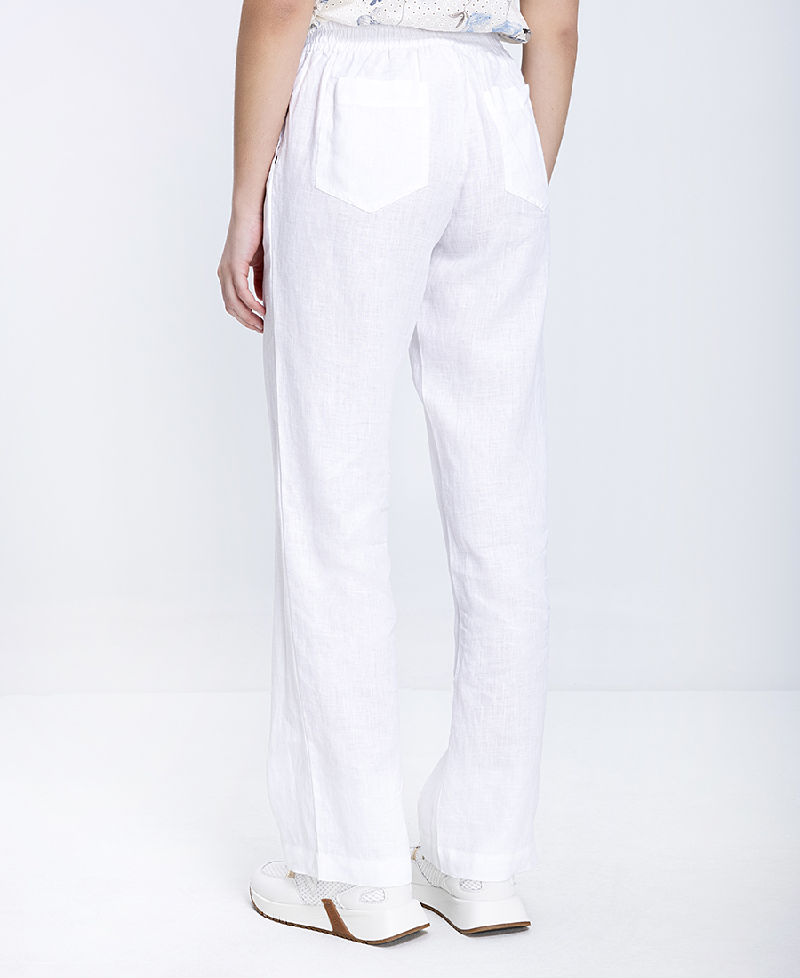 Clarina Γυναικεία Παντελόνα Λινή Straight Fit Με Λάστιχο Στη Μέση - 3