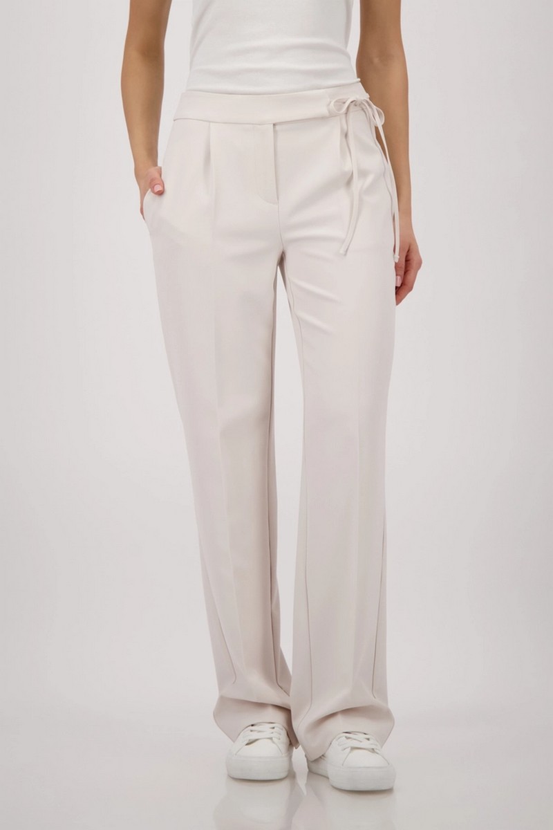 Monari Γυναικείο Παντελόνι Wide Leg Με Ζώνη Δεσίματος Και Πιέτες