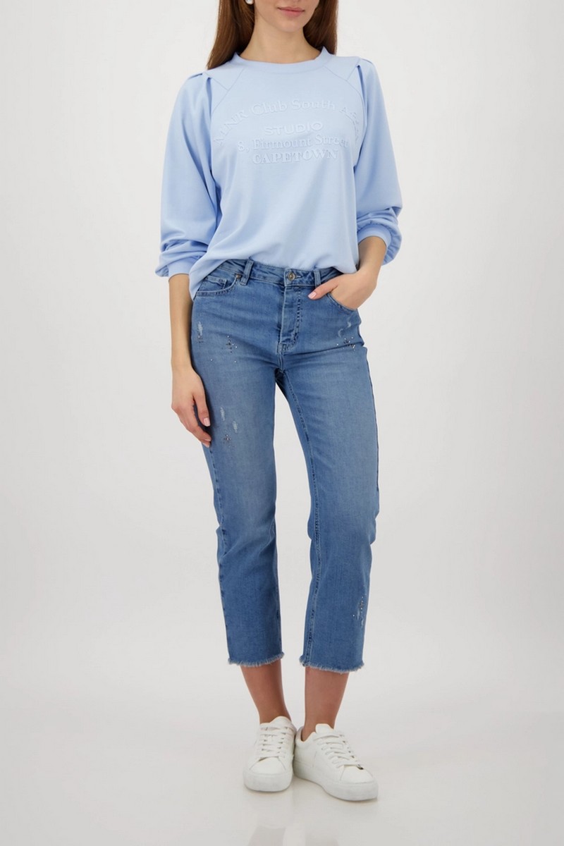 Monari Γυναικείο Jeans Straight Fit 7/8 Με Strass Και Distressed Λεπτομέρειες φωτογραφία