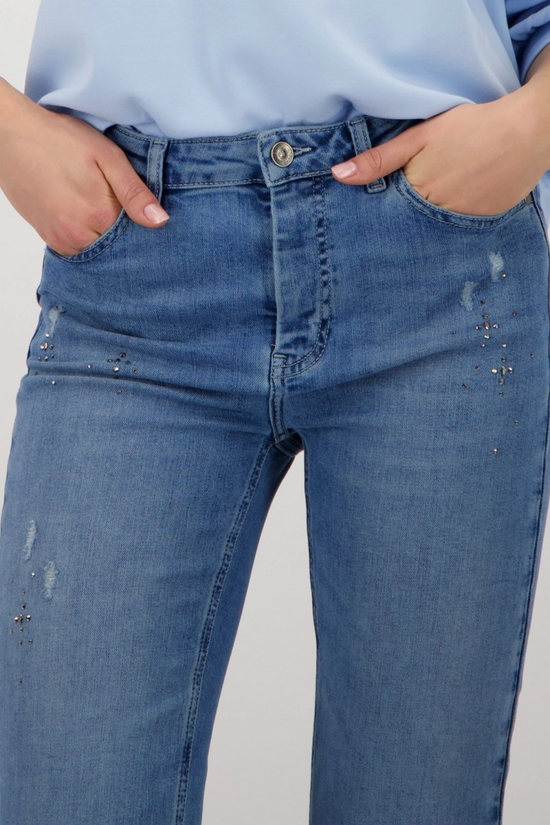 Monari Γυναικείο Jeans Straight Fit 7/8 Με Strass Και Distressed Λεπτομέρειες φωτογραφία