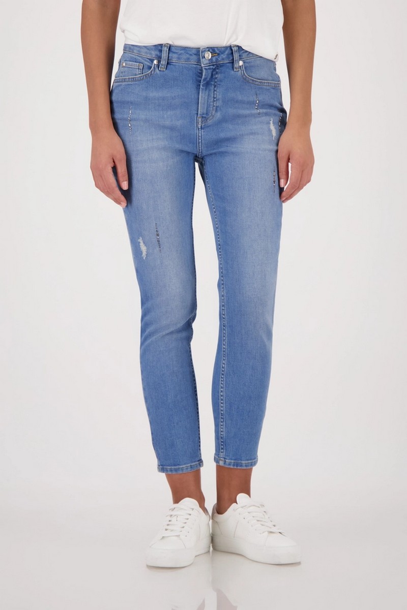 Monari Monari Γυναικείο Jeans Straight Fit 7/8 Με Strass Και Distressed Λεπτομέρειες
