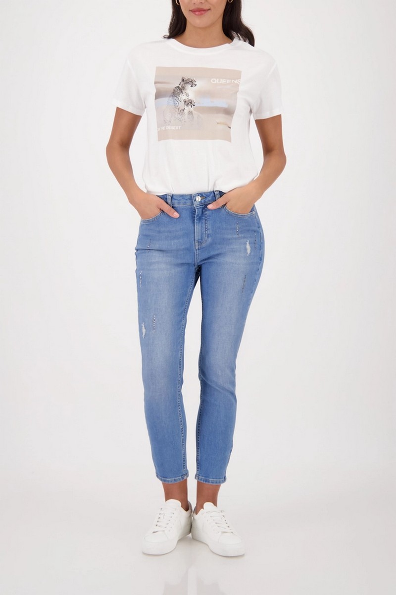 Monari Γυναικείο Jeans Straight Fit 7/8 Με Strass Και Distressed Λεπτομέρειες φωτογραφία