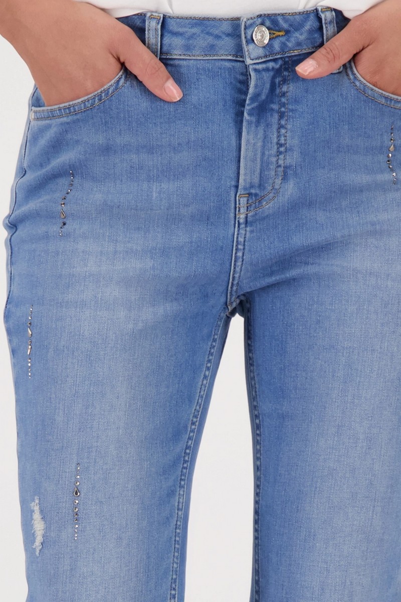 Monari Γυναικείο Jeans Straight Fit 7/8 Με Strass Και Distressed Λεπτομέρειες φωτογραφία