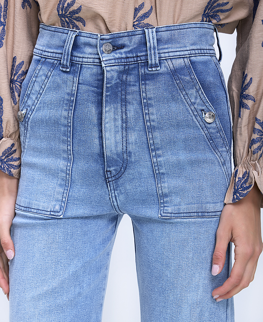 Vilagallo Γυναικείο Τζιν Παντελόνι Wide Leg Με Ψηλόμεση Γραμμή Και Τσέπες φωτογραφία