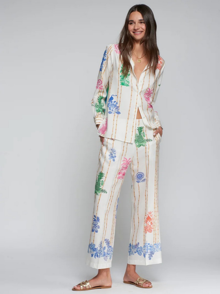 Vilagallo Γυναικείο Παντελόνι Straight Fit Με Tropical Bamboo Print