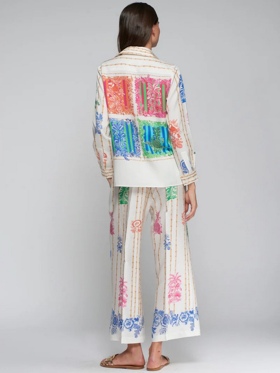 Vilagallo Vilagallo Γυναικείο Παντελόνι Straight Fit Με Tropical Bamboo Print - 3
