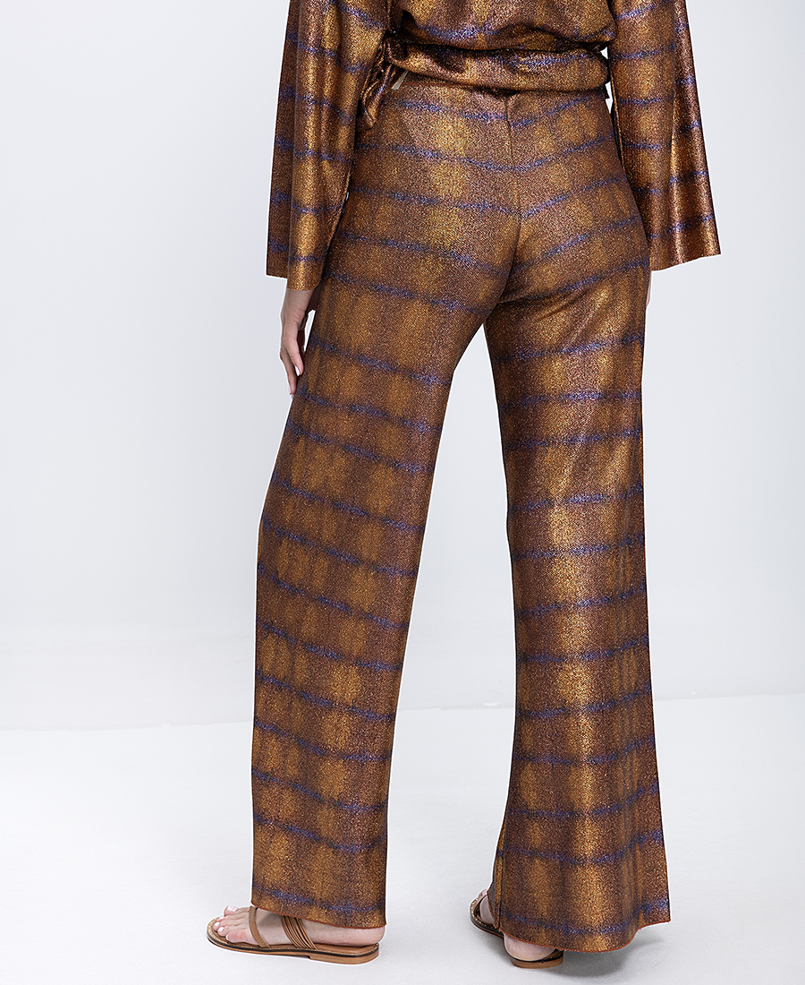 Momoni Γυναικείο Παντελόνι Wide Leg Με Metallic Υφή Και Λάστιχο Στη Μέση φωτογραφία