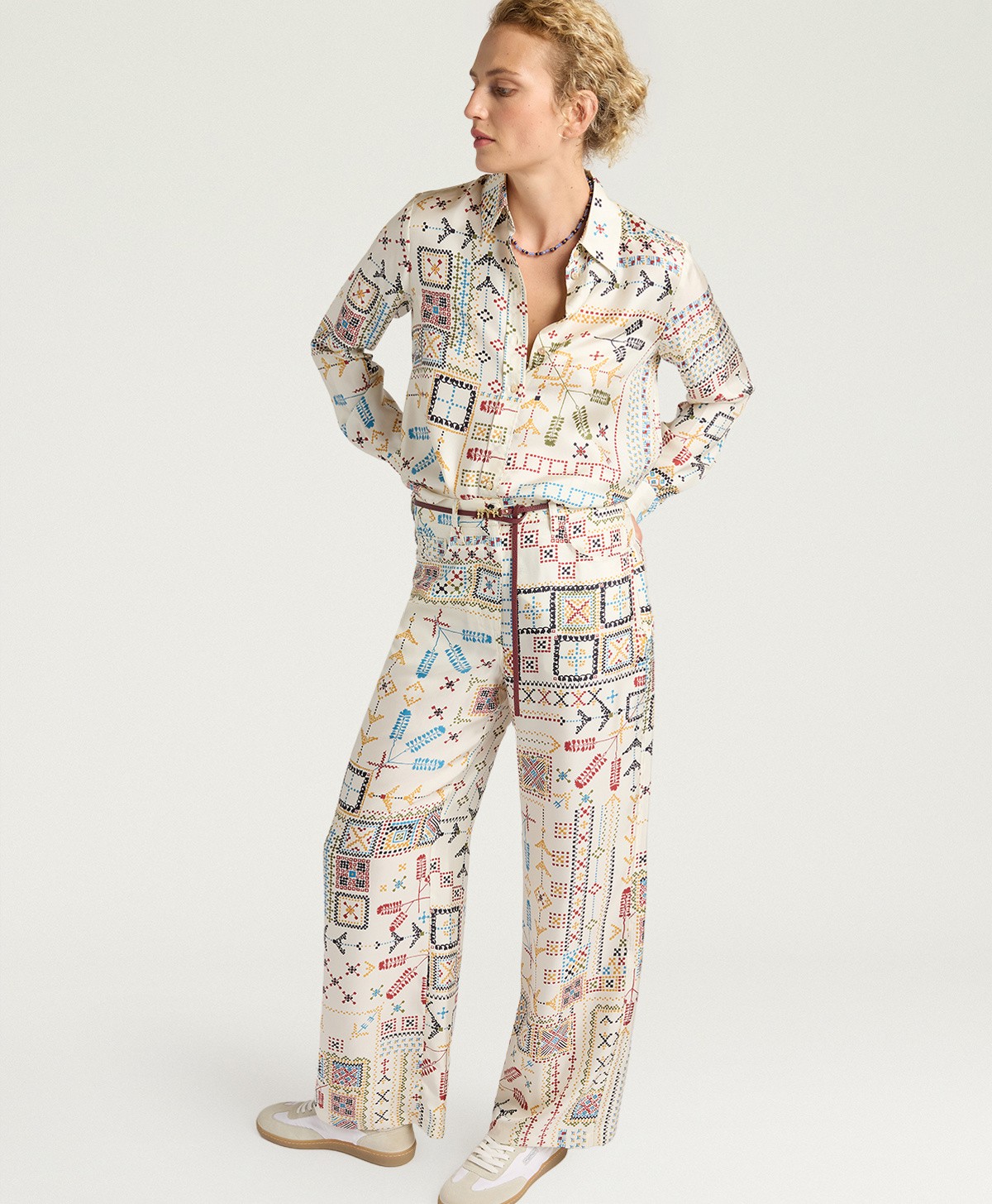 Momoni Momoni Γυναικείο Παντελόνι Με Ethnic Σχέδιο Wide Leg