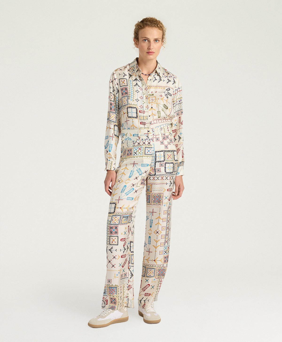 Momoni Γυναικείο Παντελόνι Με Ethnic Σχέδιο Wide Leg φωτογραφία