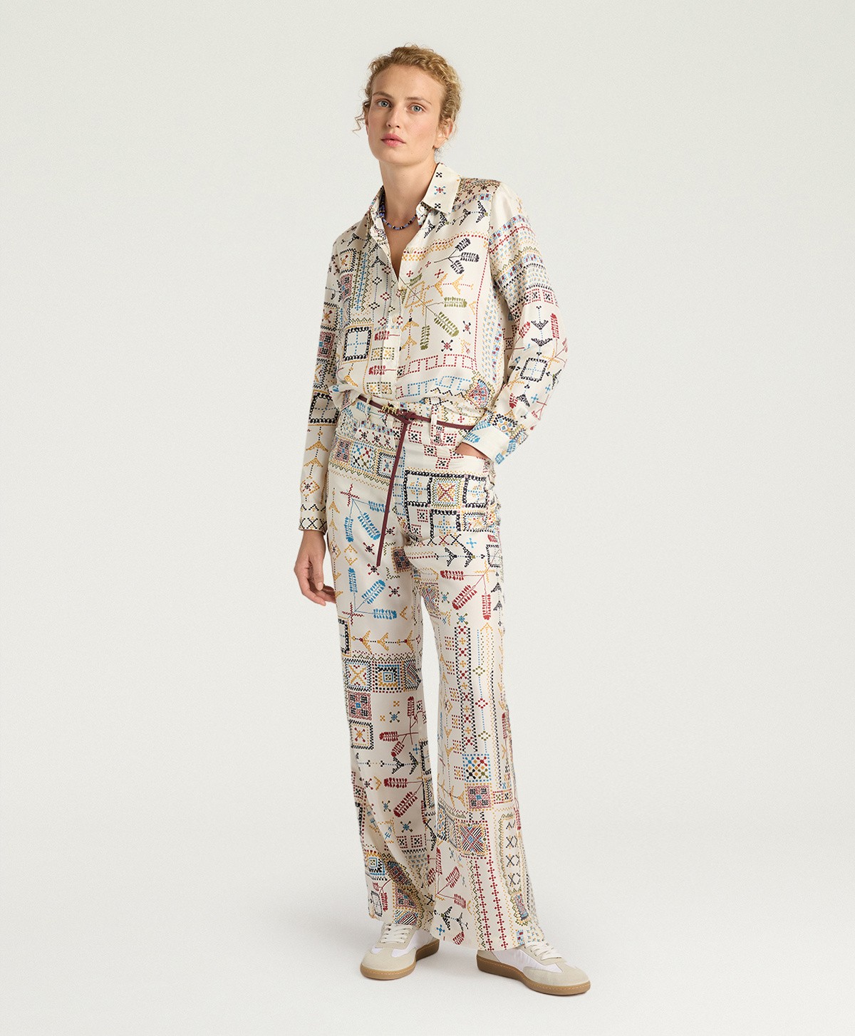 Momoni Γυναικείο Παντελόνι Με Ethnic Σχέδιο Wide Leg φωτογραφία