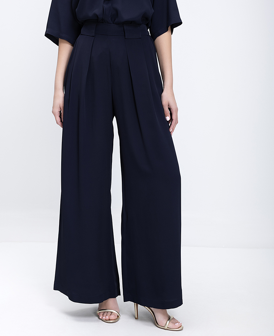 Momoni Momoni Γυναικείο Παντελόνι Wide Leg Με Πιέτες Και Ψηλόμεση Γραμμή