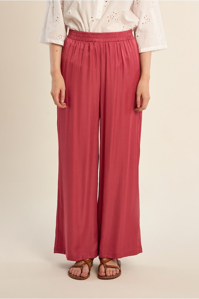 Molly Bracken Γυναικεία Παντελόνα Με Σατέν Υφή Και Ελαστική Μέση Wide Leg