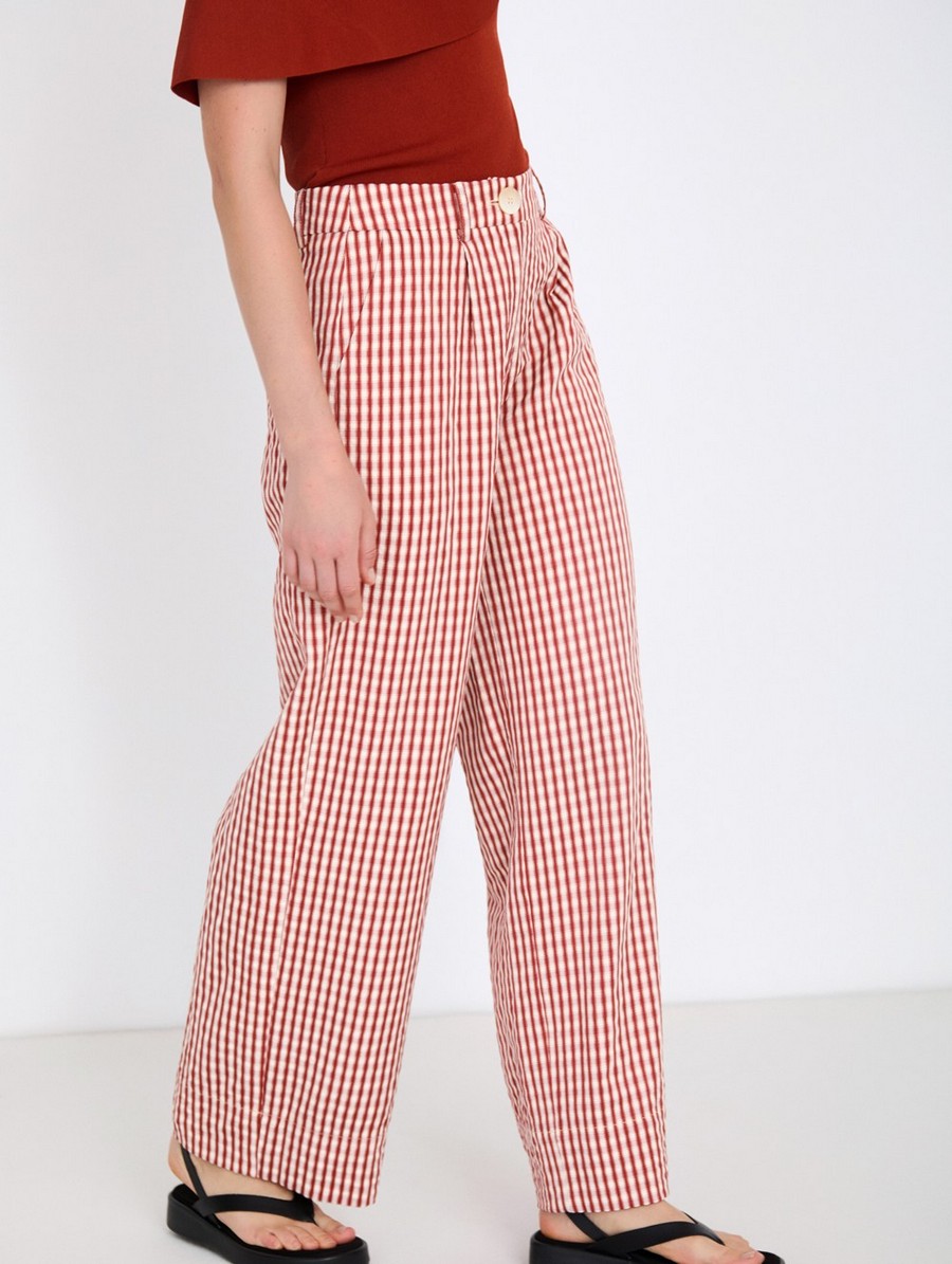 Skatie Γυναικείο Παντελόνι Straight Fit Με Gingham Καρό Και Πιέτα Μπροστά φωτογραφία