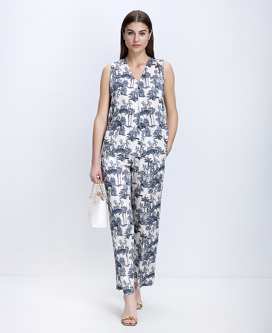 Laura Donini Γυναικεία Παντελόνα Straight Fit Με Toile De Jouy Print