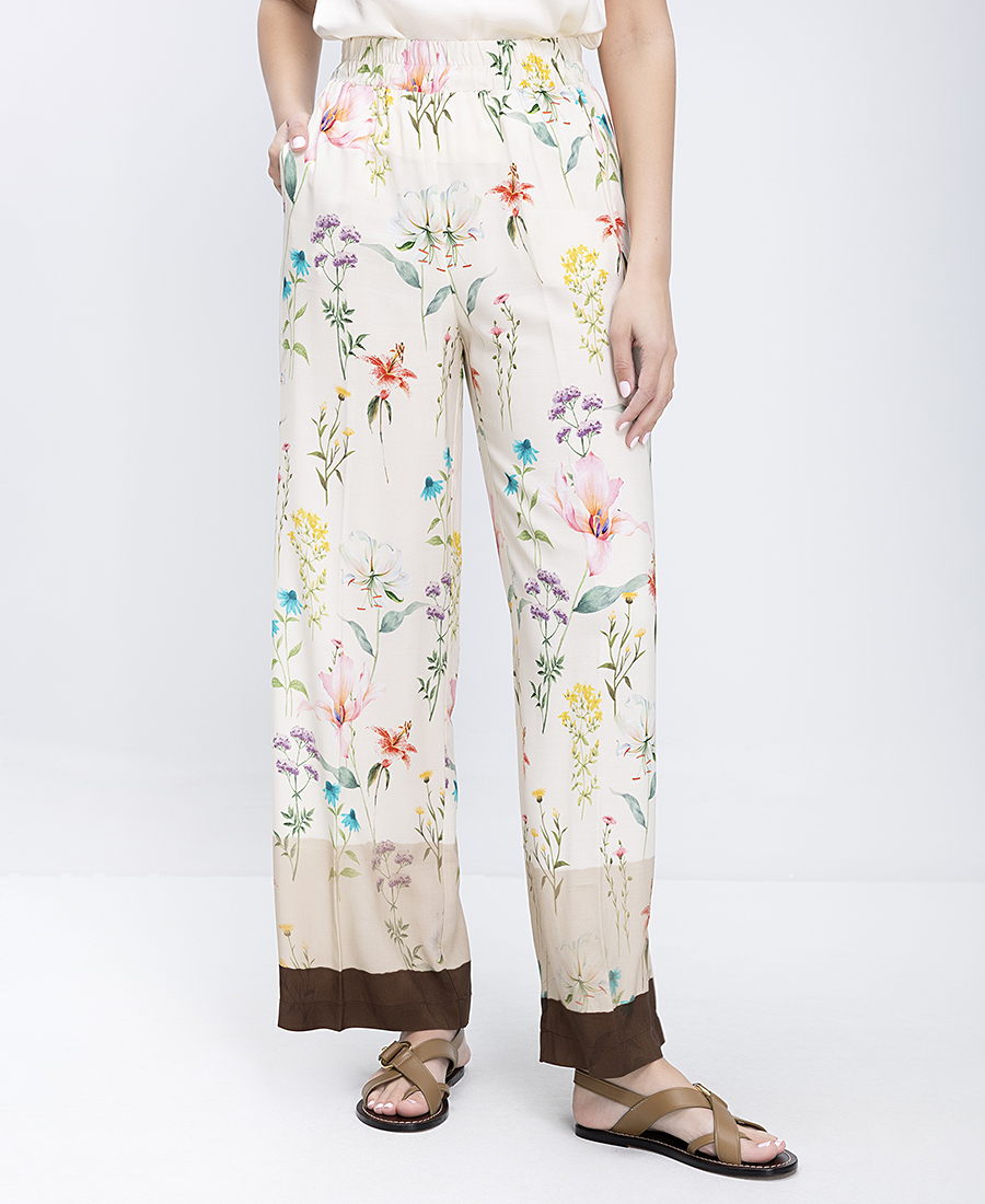 Γυναικείο Παντελόνι Με Floral Σχέδιο Και Ελαστική Μέση