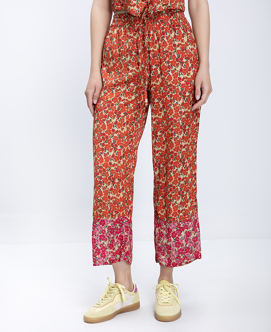 Luna Llena Γυναικείο Παντελόνι Wide Leg Με Floral Print