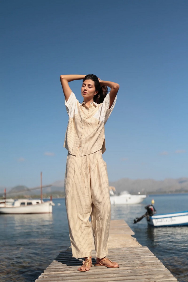 Luna Llena Γυναικείο Παντελόνι Wide Leg Ριγέ