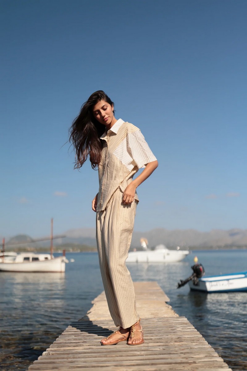 Luna Llena Γυναικείο Παντελόνι Wide Leg Ριγέ