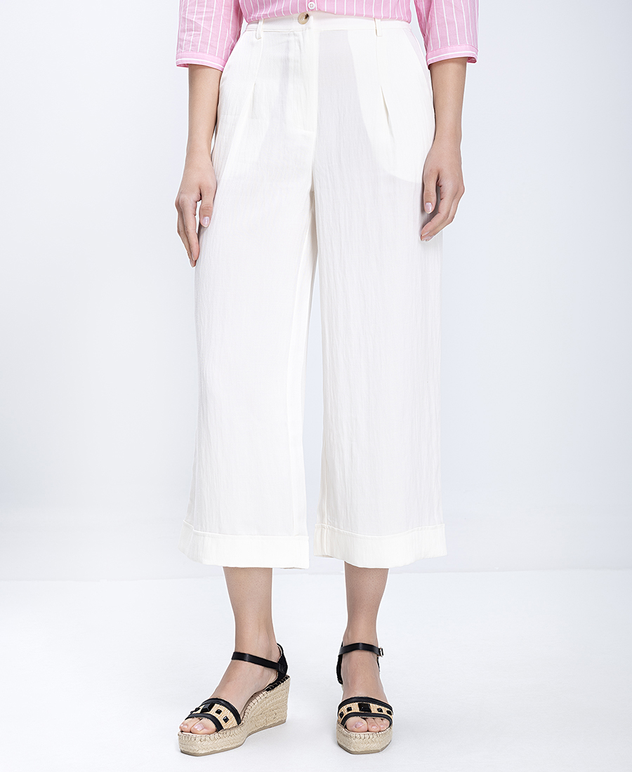 Luna Llena Γυναικεία Παντελόνα Cropped Wide Leg Με Πιέτες