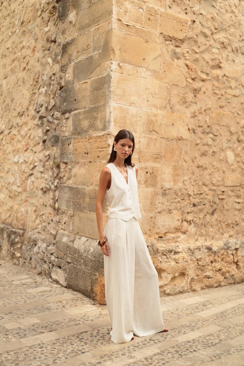 Luna Llena Γυναικείο Παντελόνι Ψηλόμεσο Wide Leg Με Ρίγα Διπλωματική Και Πιέτες φωτογραφία