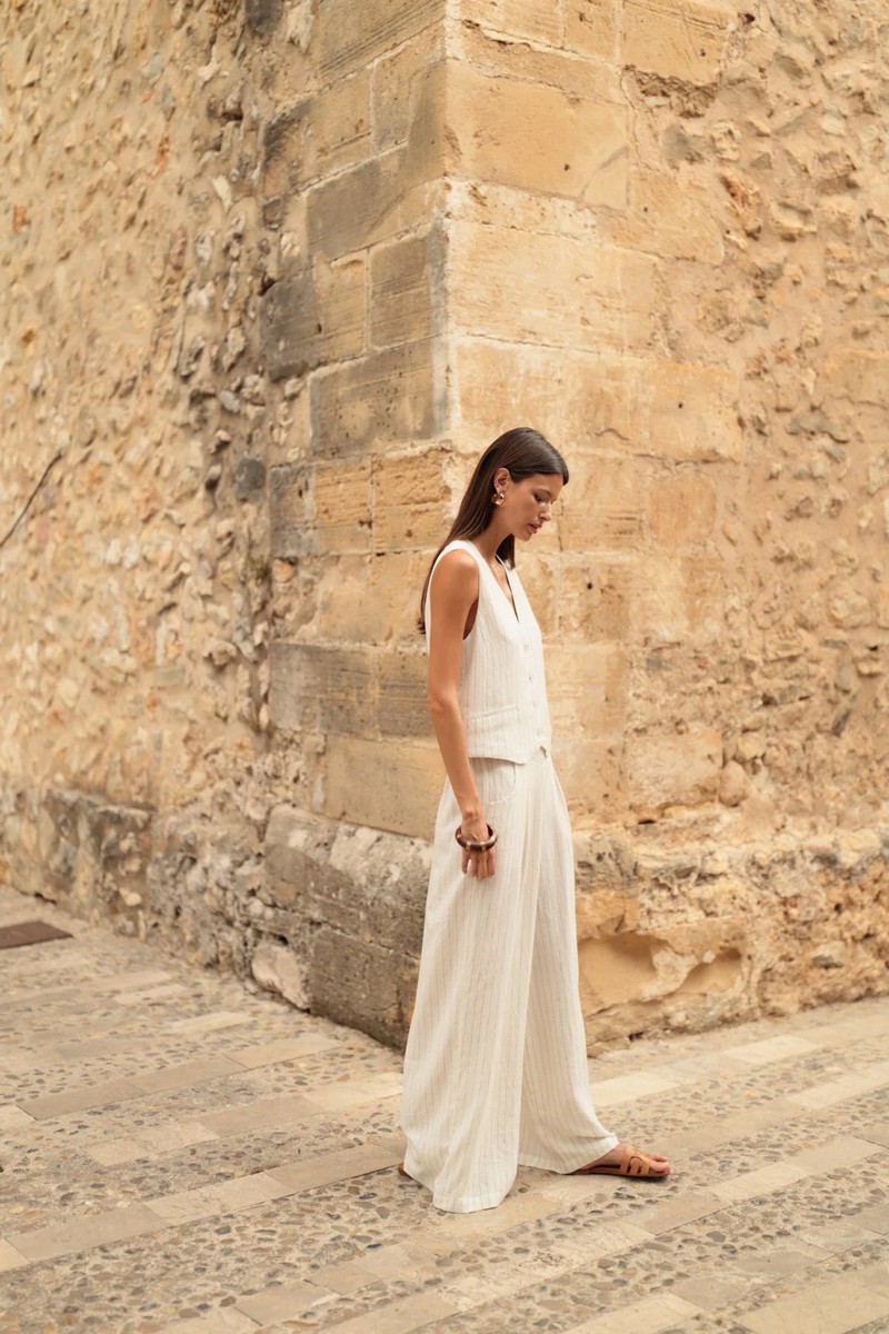 Luna Llena Γυναικείο Παντελόνι Ψηλόμεσο Wide Leg Με Ρίγα Διπλωματική Και Πιέτες φωτογραφία