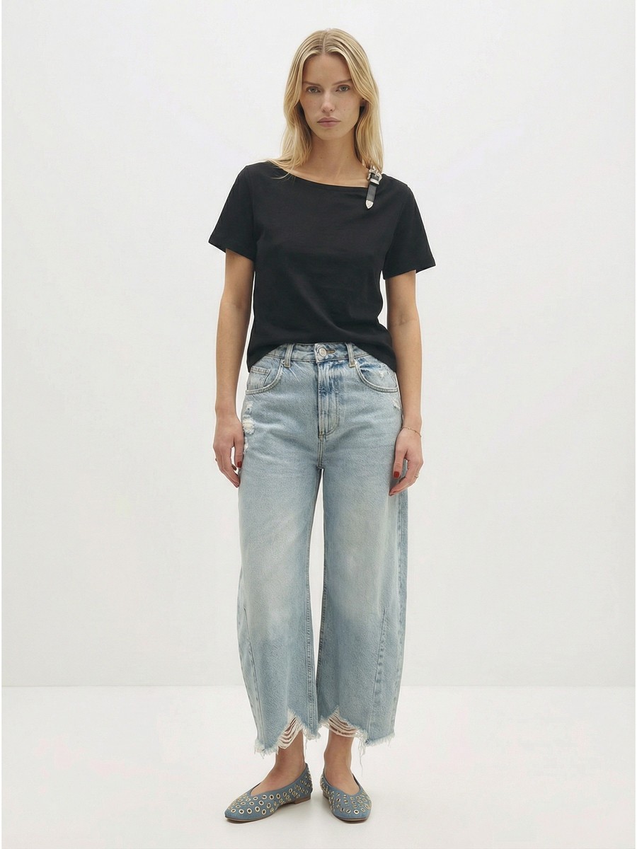Berenice Γυναικείο Denim Balloon Ψηλόμεσο