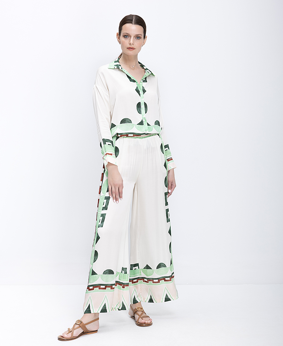 Anonyme Γυναικείο Παντελόνι Με Γεωμετρικό Print Και Ελαστική Μέση φωτογραφία