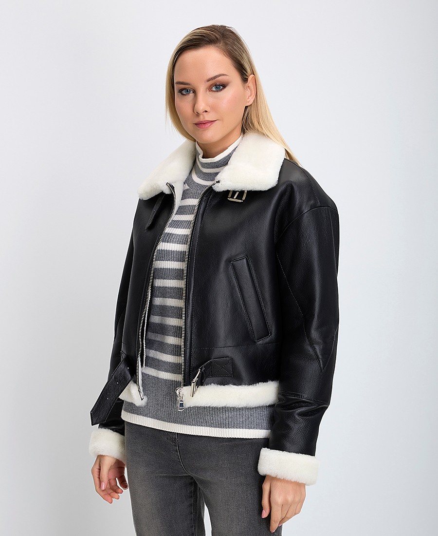 Ariela Montero Γυναικείο Δερμάτινο Τζάκετ Μαύρο σε Regular Fit