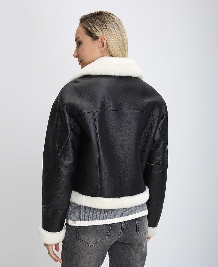 Γυναικείο Δερμάτινο Τζάκετ Μαύρο σε Regular Fit φωτογραφία