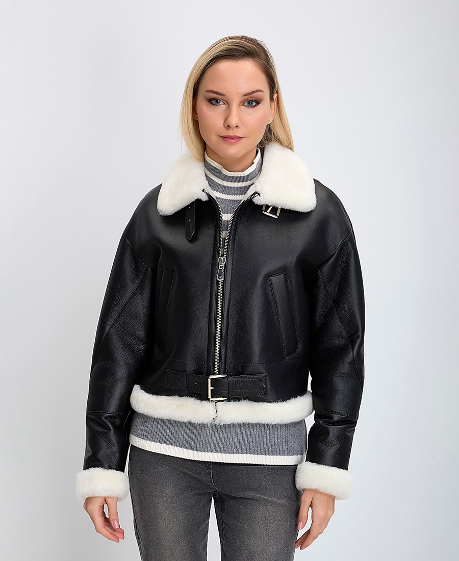 Γυναικείο Δερμάτινο Τζάκετ Μαύρο σε Regular Fit φωτογραφία